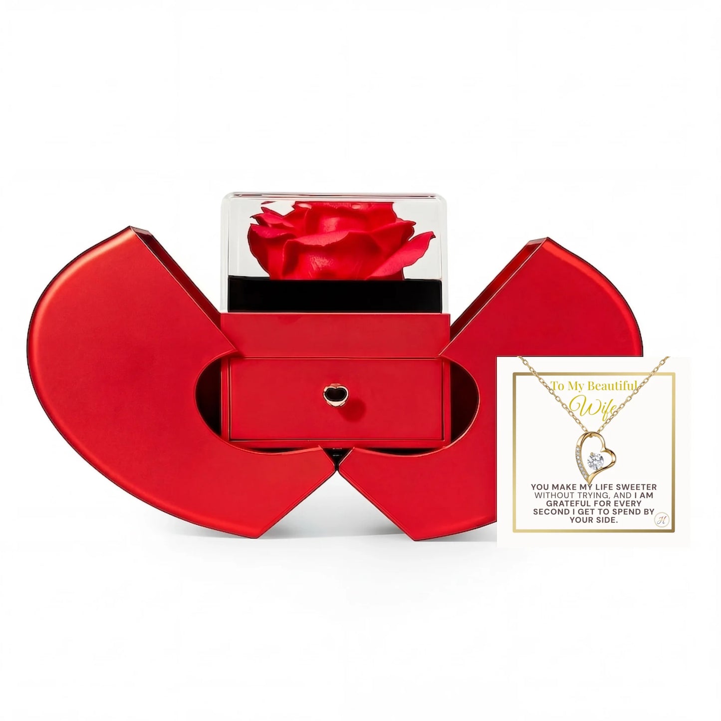 Forever Love Necklace with Red Heart Rose Box Amazon