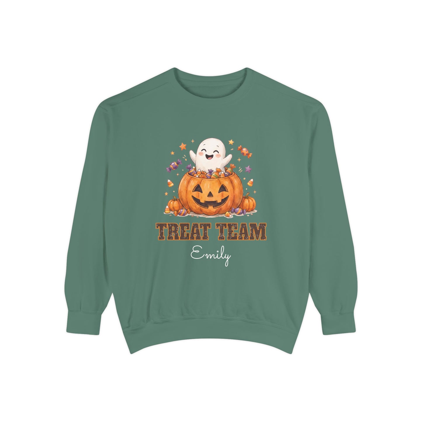 Treat Team: Sweet Cheerful Ghost Halloween Sweatshirt