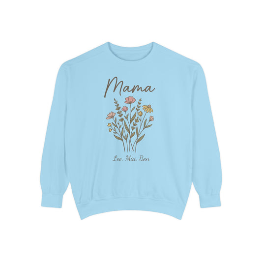 Light blue sweatshirt with 'Mama' and floral design