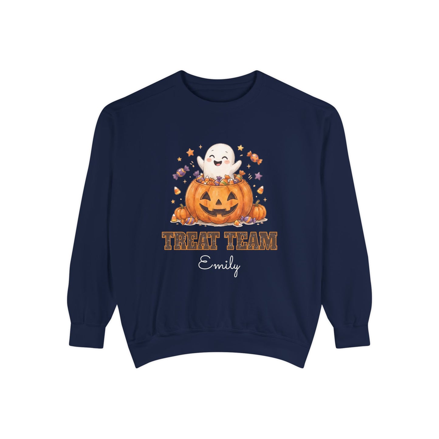 Treat Team: Sweet Cheerful Ghost Halloween Sweatshirt