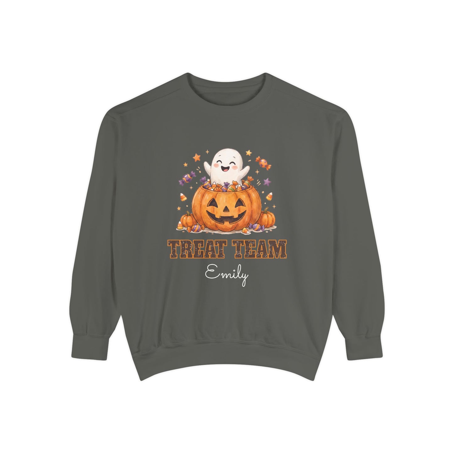 Treat Team: Sweet Cheerful Ghost Halloween Sweatshirt