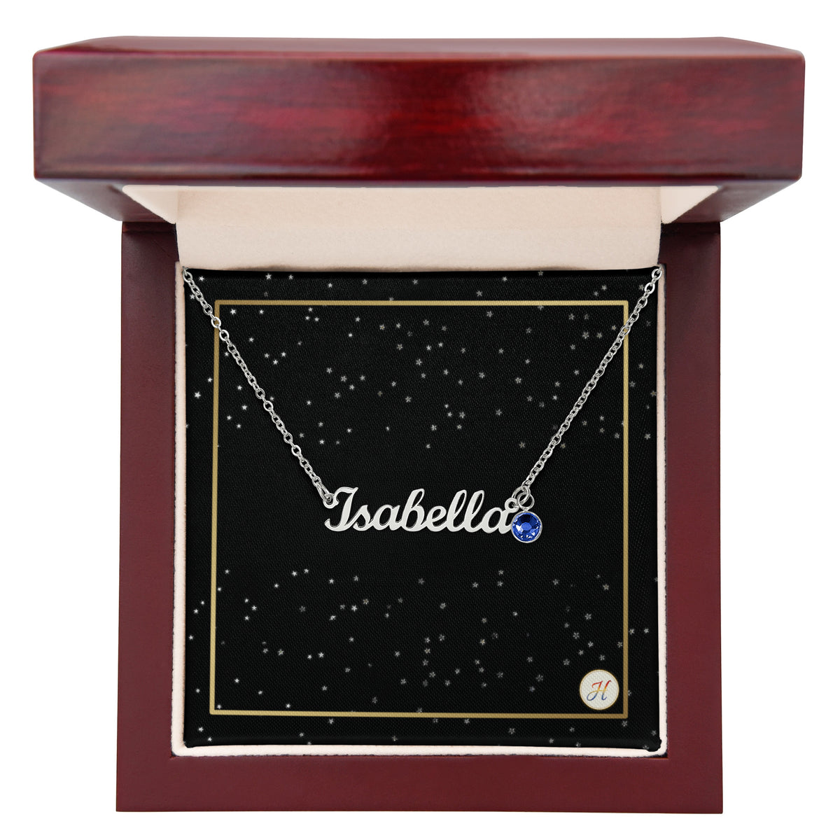 Personalized Name Necklace with Birthstone | Celestial Star Card Script Jewelry | by JuzForHue