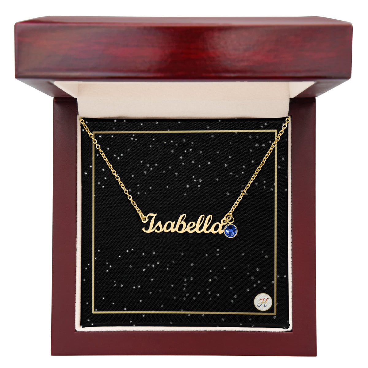 Personalized Name Necklace with Birthstone | Celestial Star Card Script Jewelry | by JuzForHue